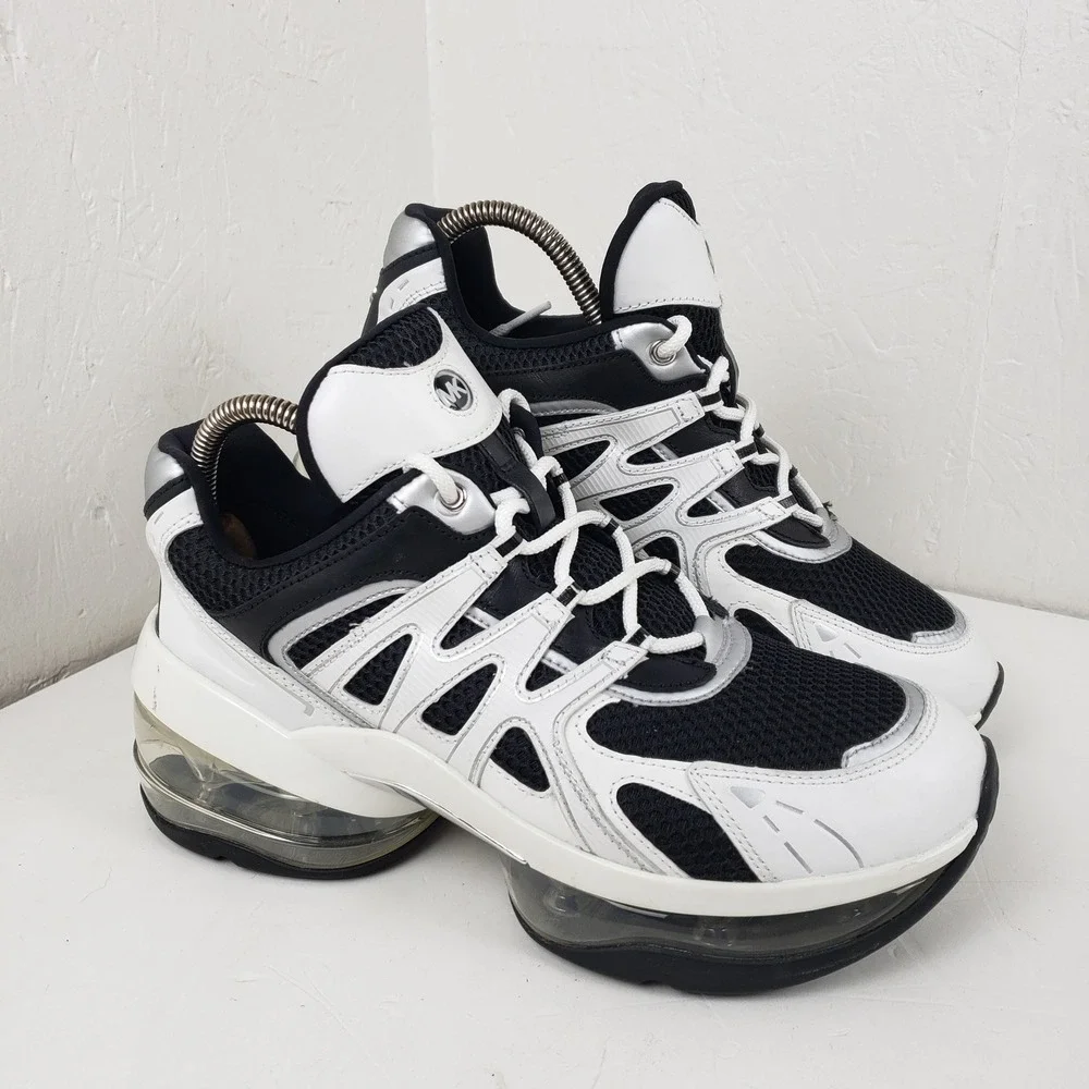 Michael Kors Olympia Trainers Sneakers Black White Silver SG22K Womens 10M Shoes